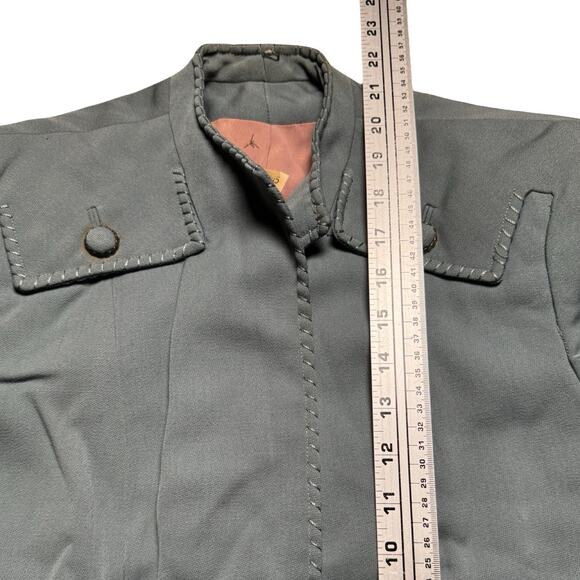 VTG Women's 40s 2 Pc Antique Blue Dress Suit Pill Box S 1940s Jacket Skirt WWII - Picture 6 of 16